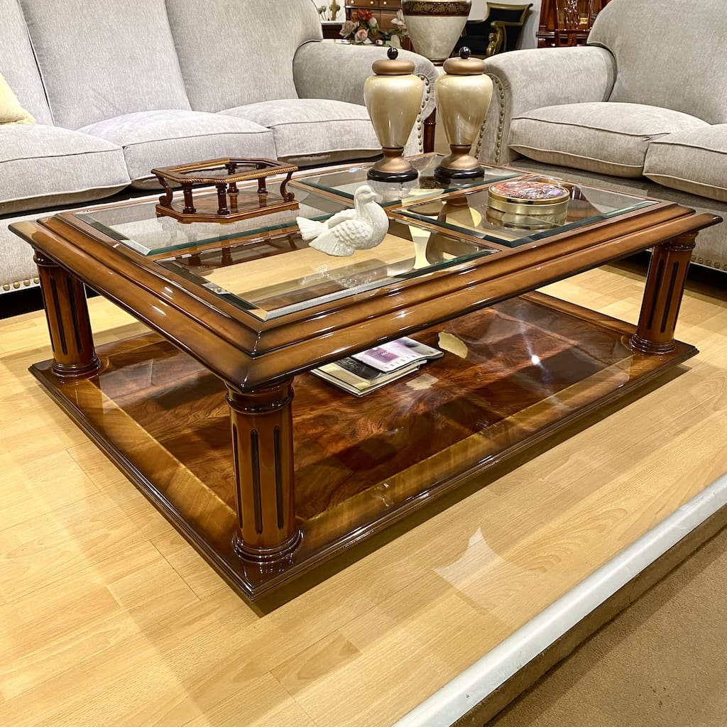 Mesa pata cilindrica con vidrio repartido